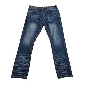 True‎ Luck Jeans Men's 36x32 Straight Leg Embroidered Contrast Stitch EUC Y2K